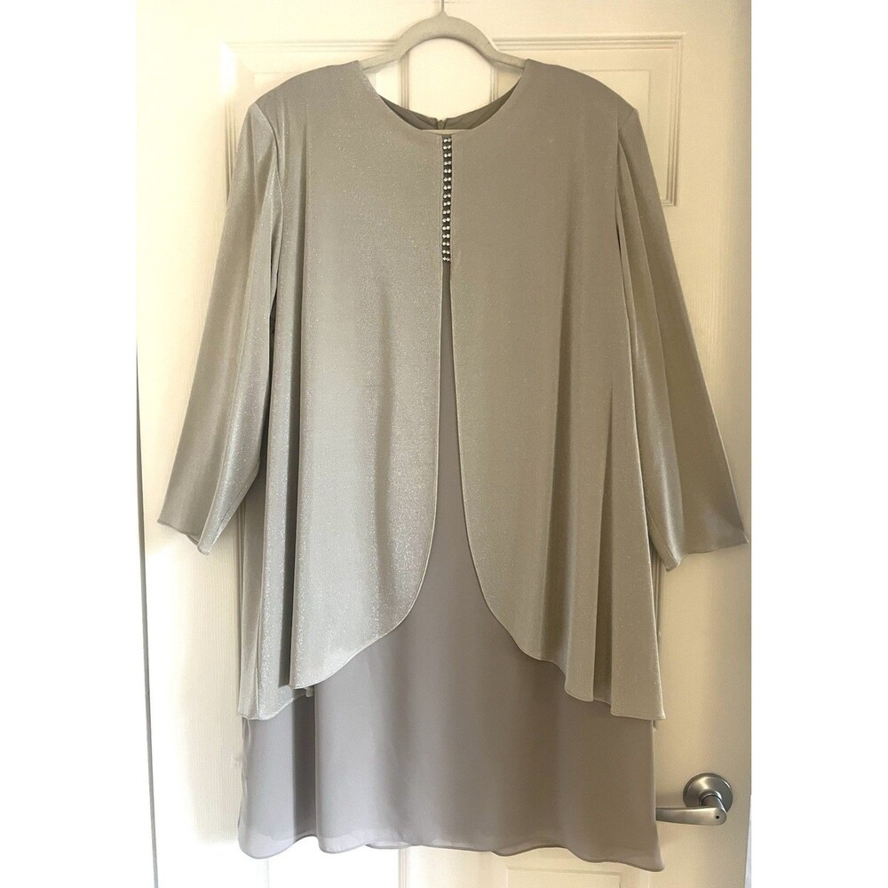 VTG Patra 24P Jacket Dress Evening Formal Wedding Shimmer Silver Gray 1990’s USA